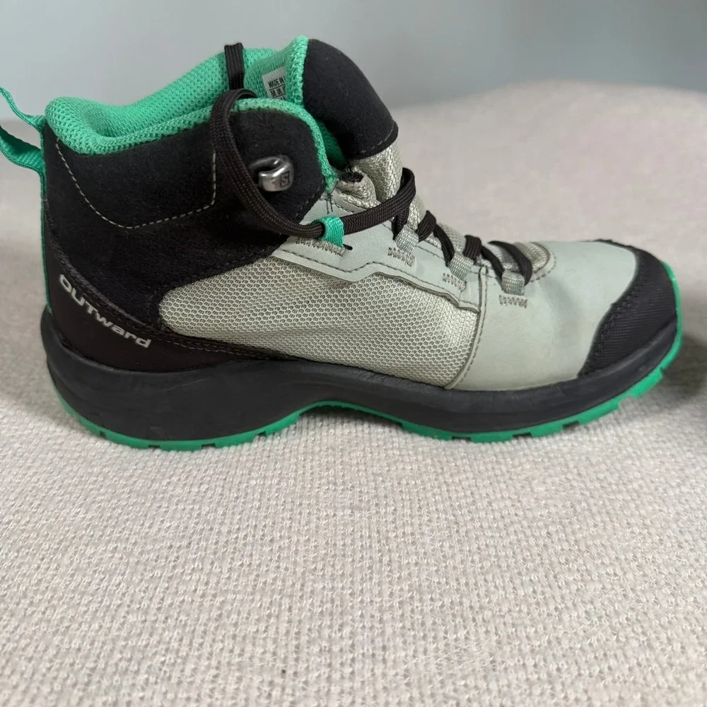 Salomon Outward CSWP Hiking‎ Boots 4 Grey Green Waterproof Kids 412848